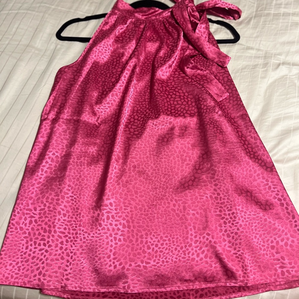 Leopard Halter Mock Neck Satin Top